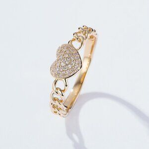 Heart Ring 14K (or 18k upon request) Yellow Gold Pave Diamond Ring